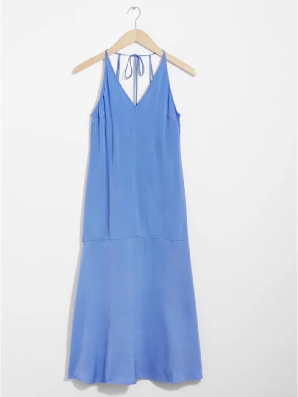 & Other Stories Blue V-Neck Slip Dress with Tie Back
